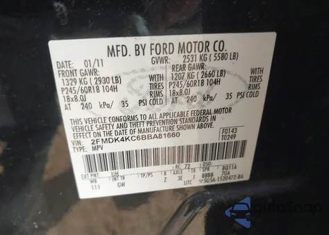 2011 Ford Edge Limited из США, поврежденный, VIN 2FMDK4KC6BBA81660